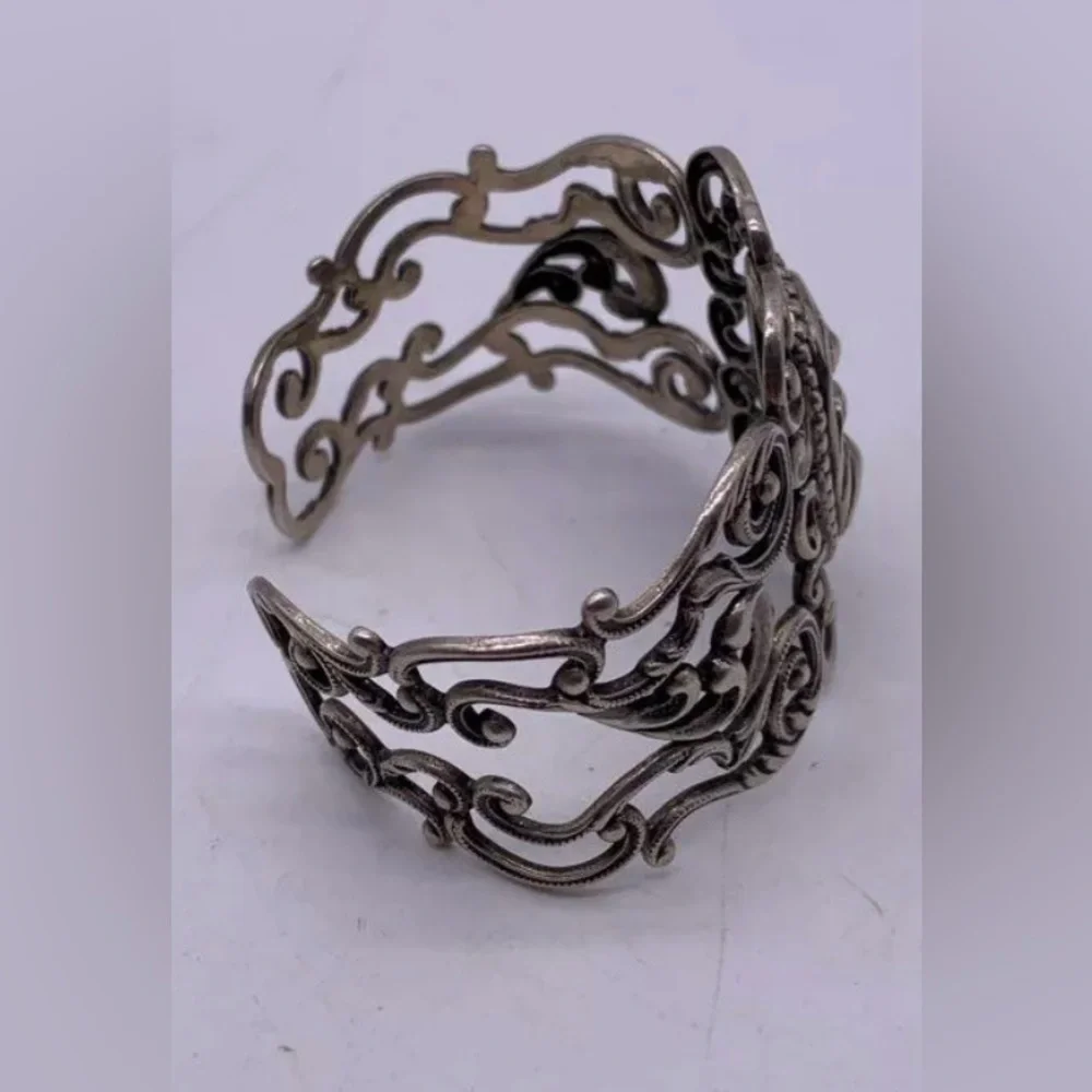 Sterling Silver Vintage Danecraft Filigree Art Nouveau Cuff Bracelet 6 inch - Picture 6 of 10